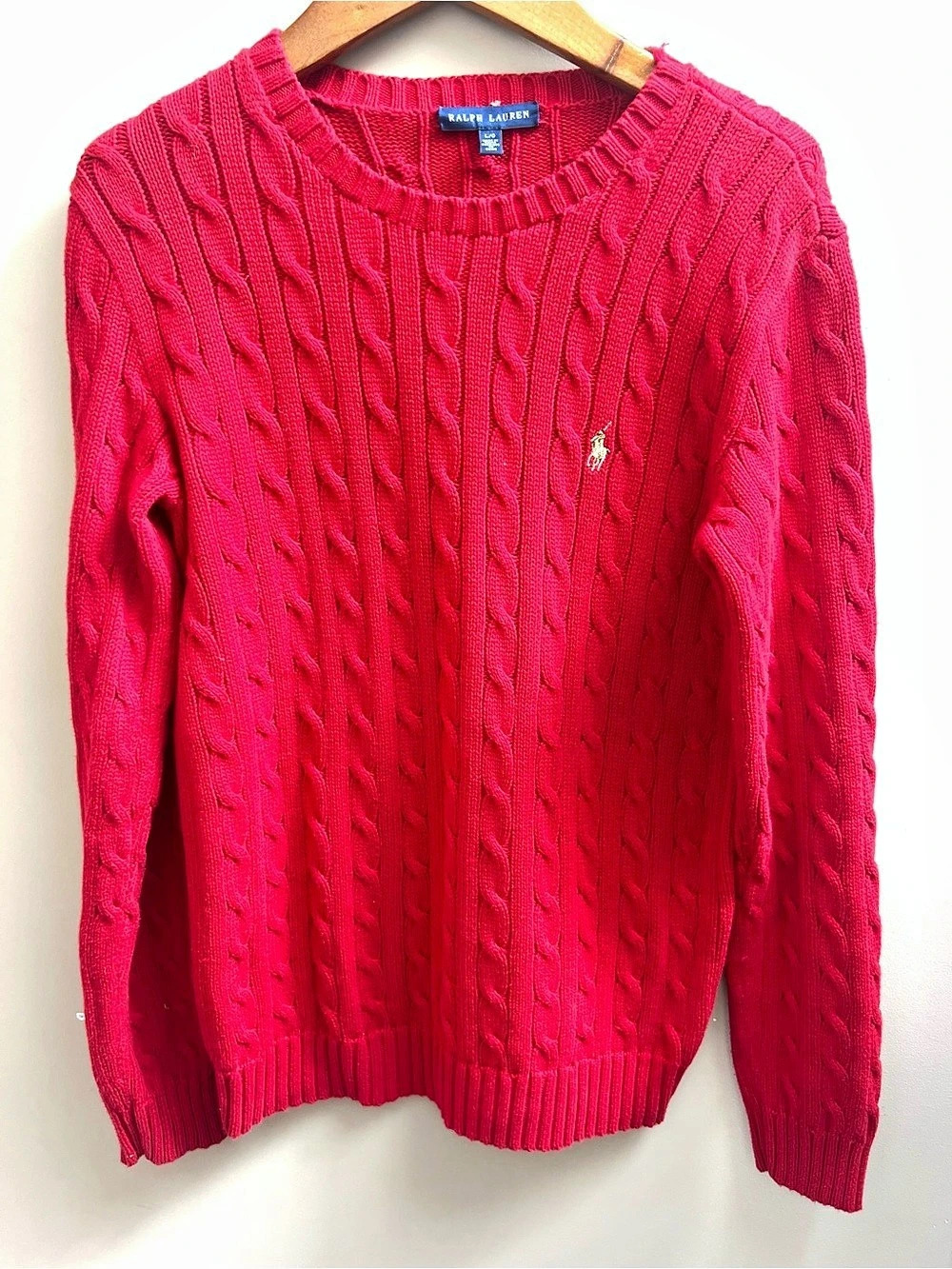 Ralph Lauren Cable-Knit Cotton Crewneck Sweater Pink Size Large